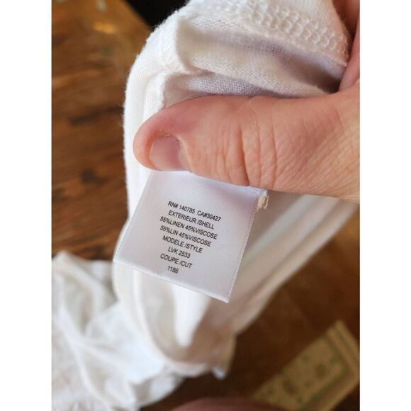 Brochu Walker white short sleeve linen blend back gather tshirt sz Small - Picture 3 of 4